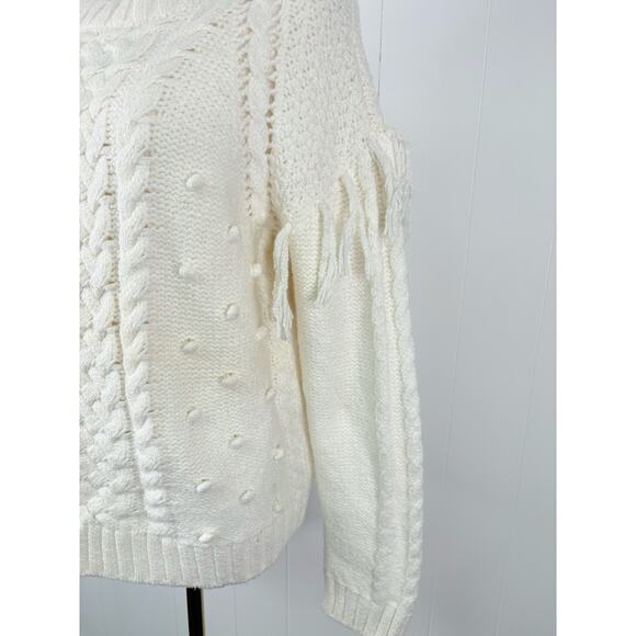 Cupcakes & Cashmere Angie Sweater Size Large White Ivory Fringe Pom Detail - Picture 6 of 12